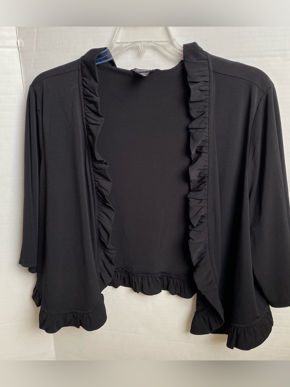 Glamour Black Ruffle Edge Open Front Cardigan Shrug 2X